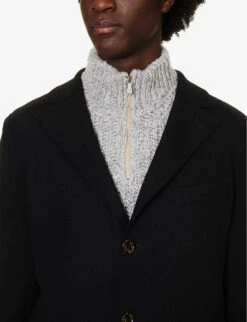 ELEVENTY Single-breasted Notched-lapel Regular-fit Wool-blend Jacket -KOOPES Clothing Shop R04187281 NAVY ALT04