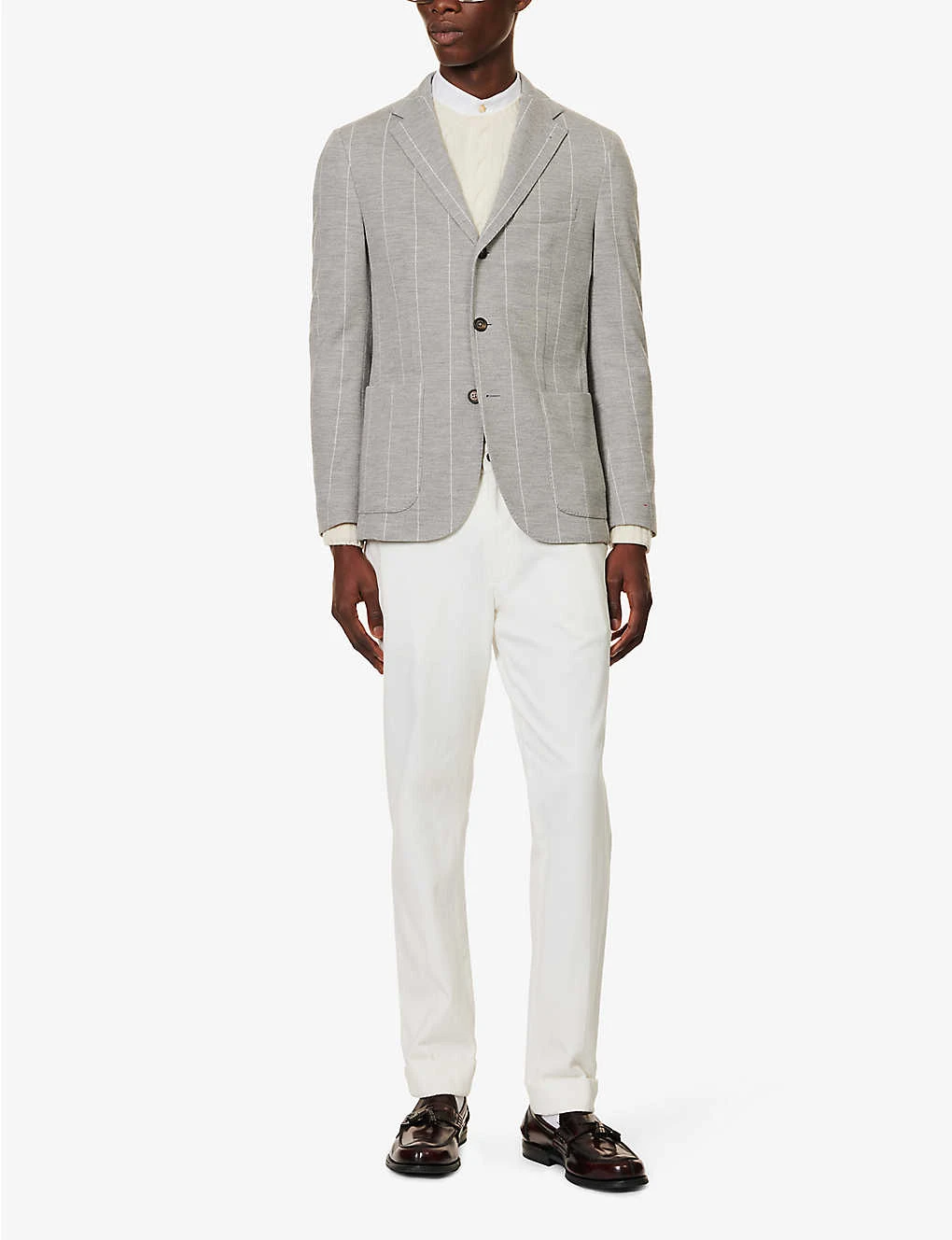 ELEVENTY Striped Single-breasted Cotton-blend Blazer 4 ELEVENTY Striped Single-breasted Cotton-blend Blazer - Image 2