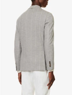 ELEVENTY Striped Single-breasted Cotton-blend Blazer 11 ELEVENTY Striped Single-breasted Cotton-blend Blazer -KOOPES Clothing Shop R04187282 GREY ALT03