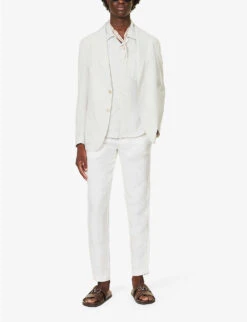 ELEVENTY Drawstring-waistband Tapered-leg Regular-fit Linen Trousers -KOOPES Clothing Shop R04187309 WHITE ALT01