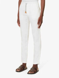 ELEVENTY Drawstring-waistband Tapered-leg Regular-fit Linen Trousers -KOOPES Clothing Shop R04187309 WHITE ALT02
