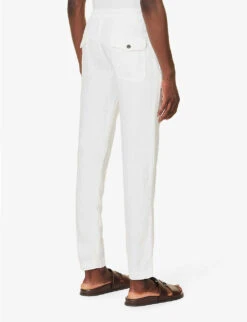 ELEVENTY Drawstring-waistband Tapered-leg Regular-fit Linen Trousers -KOOPES Clothing Shop R04187309 WHITE ALT03