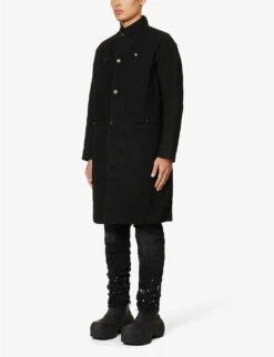 Stand-collar Buttoned-cuff Regular-fit Cotton Coat -KOOPES Clothing Shop R04187914 BLACK ALT02