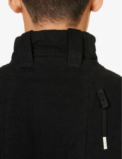 Stand-collar Buttoned-cuff Regular-fit Cotton Coat -KOOPES Clothing Shop R04187914 BLACK ALT04