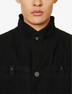 Stand-collar Buttoned-cuff Regular-fit Cotton Coat -KOOPES Clothing Shop R04187914 BLACK ALT06