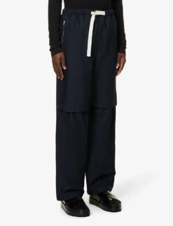 Jil Sander Drawstring-waistband Relaxed-fit Straight-leg Cotton Trousers 9 Jil Sander Drawstring-waistband Relaxed-fit Straight-leg Cotton Trousers -KOOPES Clothing Shop R04187951 MIDNIGHT ALT02