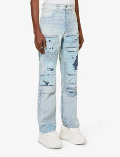 Amiri Bandana Contrast-panel Distressed Straight-leg Jeans -KOOPES Clothing Shop R04188185 STONEINDIGO ALT02