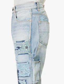 Amiri Bandana Contrast-panel Distressed Straight-leg Jeans -KOOPES Clothing Shop R04188185 STONEINDIGO ALT04