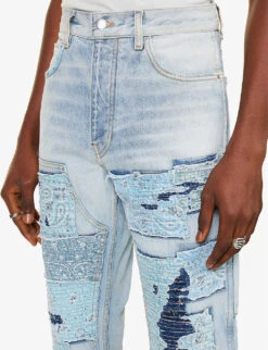 Amiri Bandana Contrast-panel Distressed Straight-leg Jeans -KOOPES Clothing Shop R04188185 STONEINDIGO ALT05