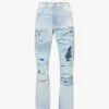 Amiri Bandana Contrast-panel Distressed Straight-leg Jeans -KOOPES Clothing Shop R04188185 STONEINDIGO M