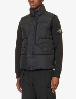 Stone Island Funnel-neck Brand-patch Regular-fit Shell-down Gilet -KOOPES Clothing Shop R04188743 BLACK ALT02