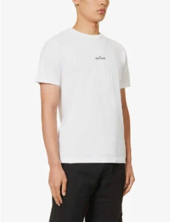 Stone Island Logo-print Crewneck Cotton-jersey T-shirt -KOOPES Clothing Shop R04188781 WHITE ALT02