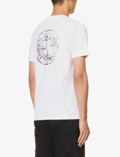 Stone Island Logo-print Crewneck Cotton-jersey T-shirt -KOOPES Clothing Shop R04188781 WHITE ALT03