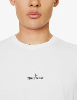 Stone Island Logo-print Crewneck Cotton-jersey T-shirt -KOOPES Clothing Shop R04188781 WHITE ALT04