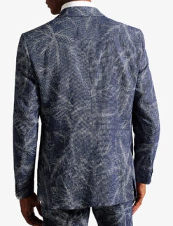 Ted Baker Postoj Slim-fit Graphic-print Linen Cotton-blend Suit Jacket -KOOPES Clothing Shop R04191947 NAVY ALT02