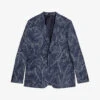 Ted Baker Postoj Slim-fit Graphic-print Linen Cotton-blend Suit Jacket -KOOPES Clothing Shop R04191947 NAVY M