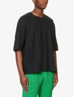 Basic Release Oversized Cotton-jersey T-shirt -KOOPES Clothing Shop R04194073 BLACK ALT02