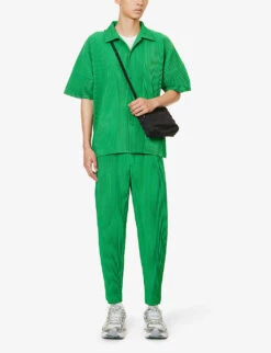 Pleated Boxy-fit Knitted Polo Shirt 8 Pleated Boxy-fit Knitted Polo Shirt -KOOPES Clothing Shop R04194076 EMERALDGREEN ALT01