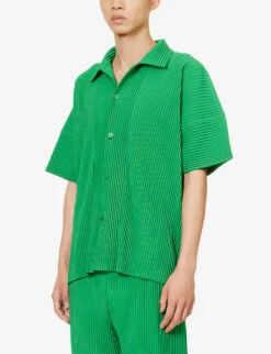 Pleated Boxy-fit Knitted Polo Shirt 9 Pleated Boxy-fit Knitted Polo Shirt -KOOPES Clothing Shop R04194076 EMERALDGREEN ALT02
