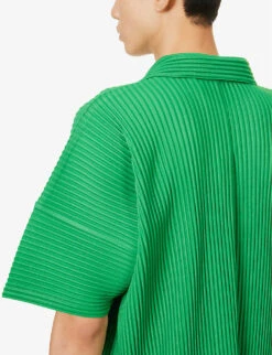 Pleated Boxy-fit Knitted Polo Shirt 11 Pleated Boxy-fit Knitted Polo Shirt -KOOPES Clothing Shop R04194076 EMERALDGREEN ALT04