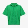 Pleated Boxy-fit Knitted Polo Shirt -KOOPES Clothing Shop R04194076 EMERALDGREEN M