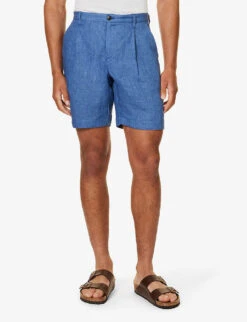 Sunspel Pleated Mid-rise Linen Shorts 9 Sunspel Pleated Mid-rise Linen Shorts -KOOPES Clothing Shop R04194515 BLUEMELANGE ALT02