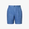 Sunspel Pleated Mid-rise Linen Shorts -KOOPES Clothing Shop R04194515 BLUEMELANGE M