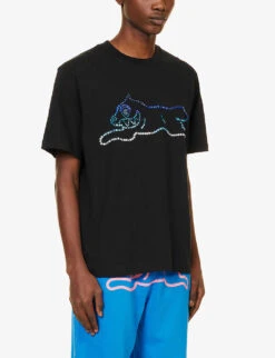 Running Dog Crystal-embellished Cotton-jersey T-shirt -KOOPES Clothing Shop R04194768 BLACK ALT02