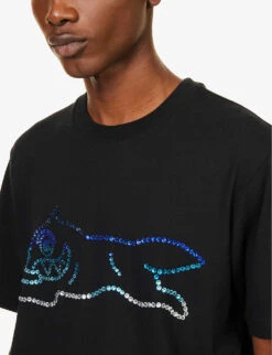 Running Dog Crystal-embellished Cotton-jersey T-shirt -KOOPES Clothing Shop R04194768 BLACK ALT04