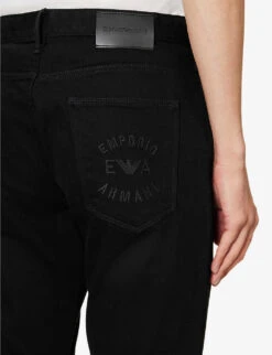 Emporio Armani Brand-embroidered Straight-leg Regular-fit Stretch-denim Jeans -KOOPES Clothing Shop R04197003 RICEABLACK ALT04