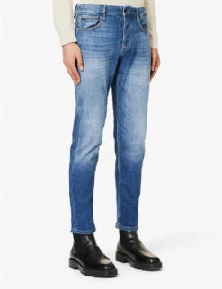 Emporio Armani Brand-plaque Straight-leg Stretch-denim Jeans -KOOPES Clothing Shop R04197005 DENIMBLUMD ALT02