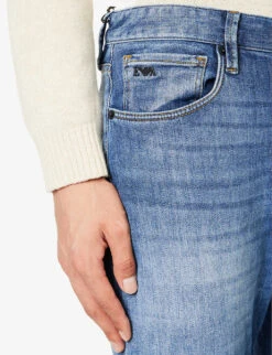 Emporio Armani Brand-plaque Straight-leg Stretch-denim Jeans -KOOPES Clothing Shop R04197005 DENIMBLUMD ALT04
