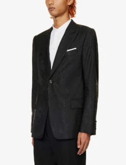 Emporio Armani Floral-jacquard Single-breasted Wool-blend Jacket -KOOPES Clothing Shop R04197013 NERO ALT02