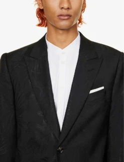 Emporio Armani Floral-jacquard Single-breasted Wool-blend Jacket -KOOPES Clothing Shop R04197013 NERO ALT05