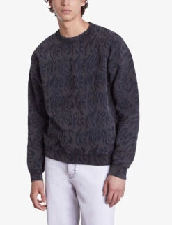 THE KOOPLES Graphic-print Ribbed-trim Cotton Sweatshirt -KOOPES Clothing Shop R04197351 BLACKWASHED ALT02