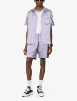 Miracle Academy Brand-print Stretch-silk Shorts -KOOPES Clothing Shop R04208969 FOG ALT01