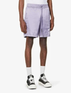 Miracle Academy Brand-print Stretch-silk Shorts -KOOPES Clothing Shop R04208969 FOG ALT02